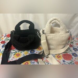 Cozy Sherpa Mini Tote Bag Set - Black and Cream